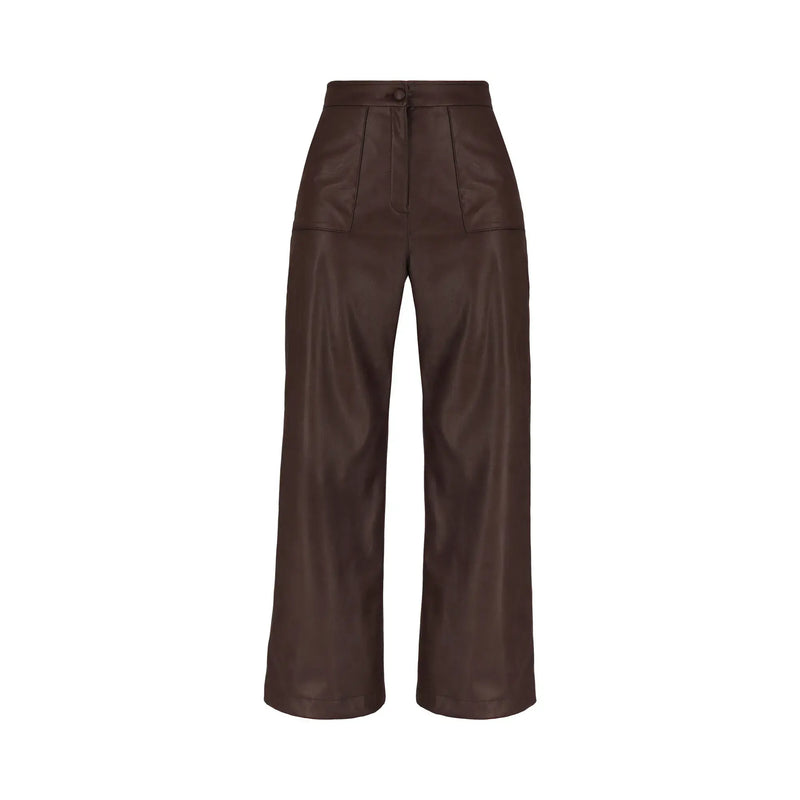 Pantalón de Pierna Amplia Café Negro con Bolsas de Parche SHYLA