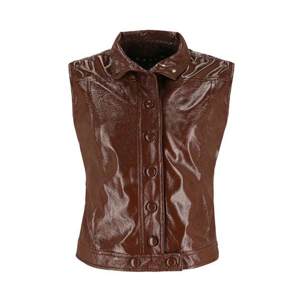 Chaleco de PU Negro Café Cuello Alto con Botones Forrados SHYLA