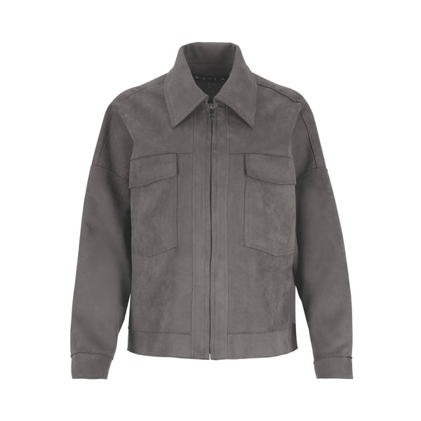 Chaqueta Gris Olivo Hombro Caído con Cierre SHYLA