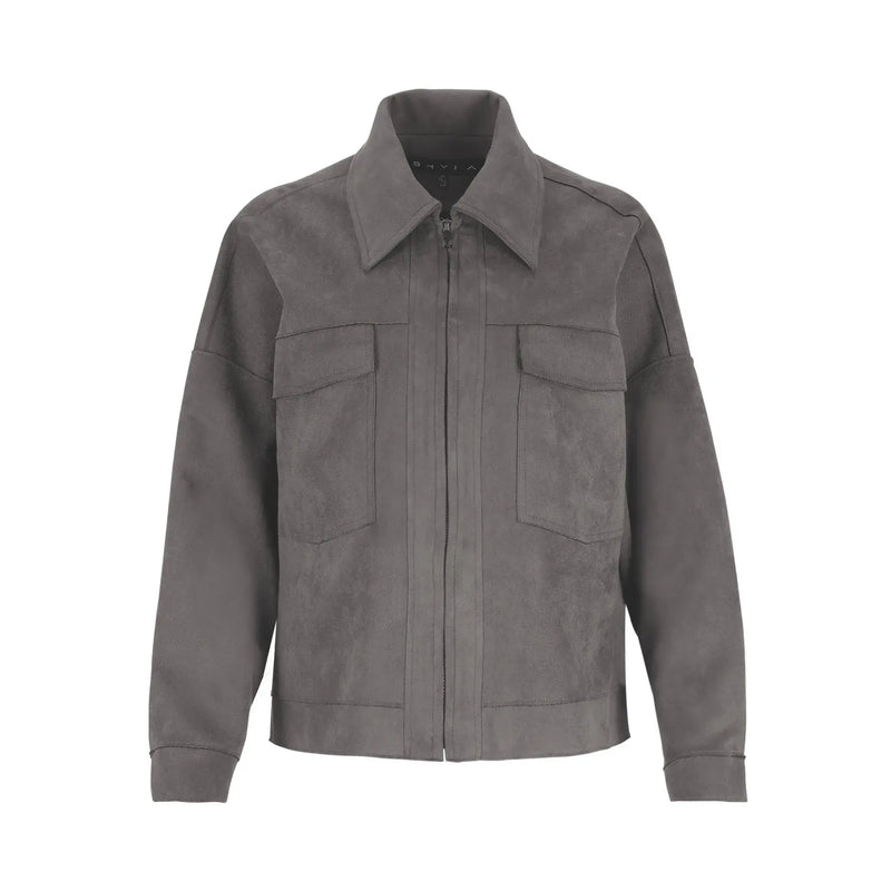 Chaqueta Gris Olivo Hombro Caído con Cierre SHYLA