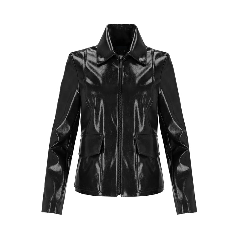 Chamarra Navy Negro Perla Cuello Sport con Parche SHYLA
