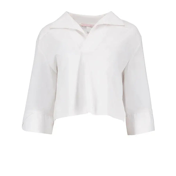 Blusa Estructurada con Cuello en V Tipo Solapa y Manga 3/4