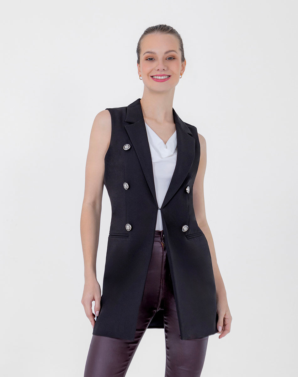 Moda Chaleco Largo Negro Outfit Combinar Chaleco Negro Largo Mujer