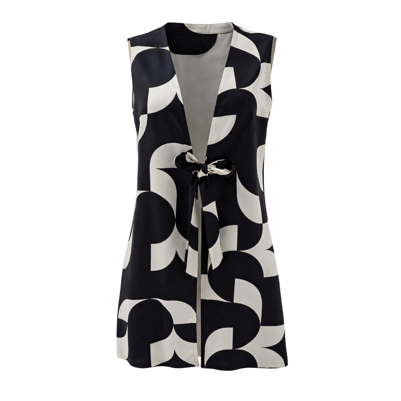 Chaleco Largo con Escote y Amarre en Cintura