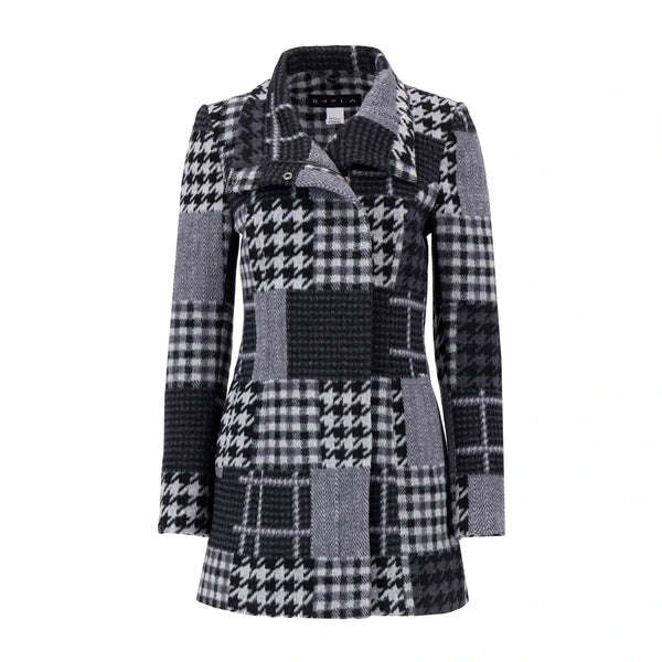 Abrigo Recto Con Diseño De Cuadros Combinados