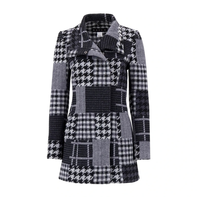 Abrigo Recto Con Diseño De Cuadros Combinados