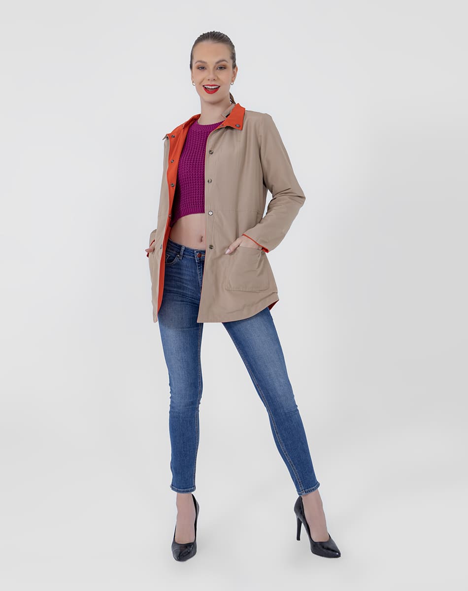 Gabardina Doble Vista Con Gorro