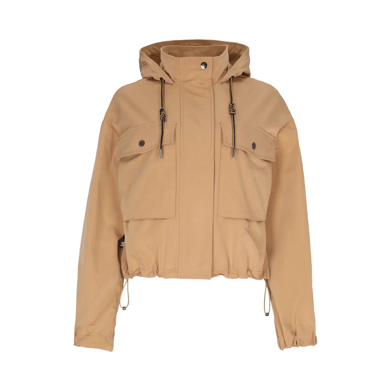 Gabardina Corta con Capucha Integrada y Cuello Alto